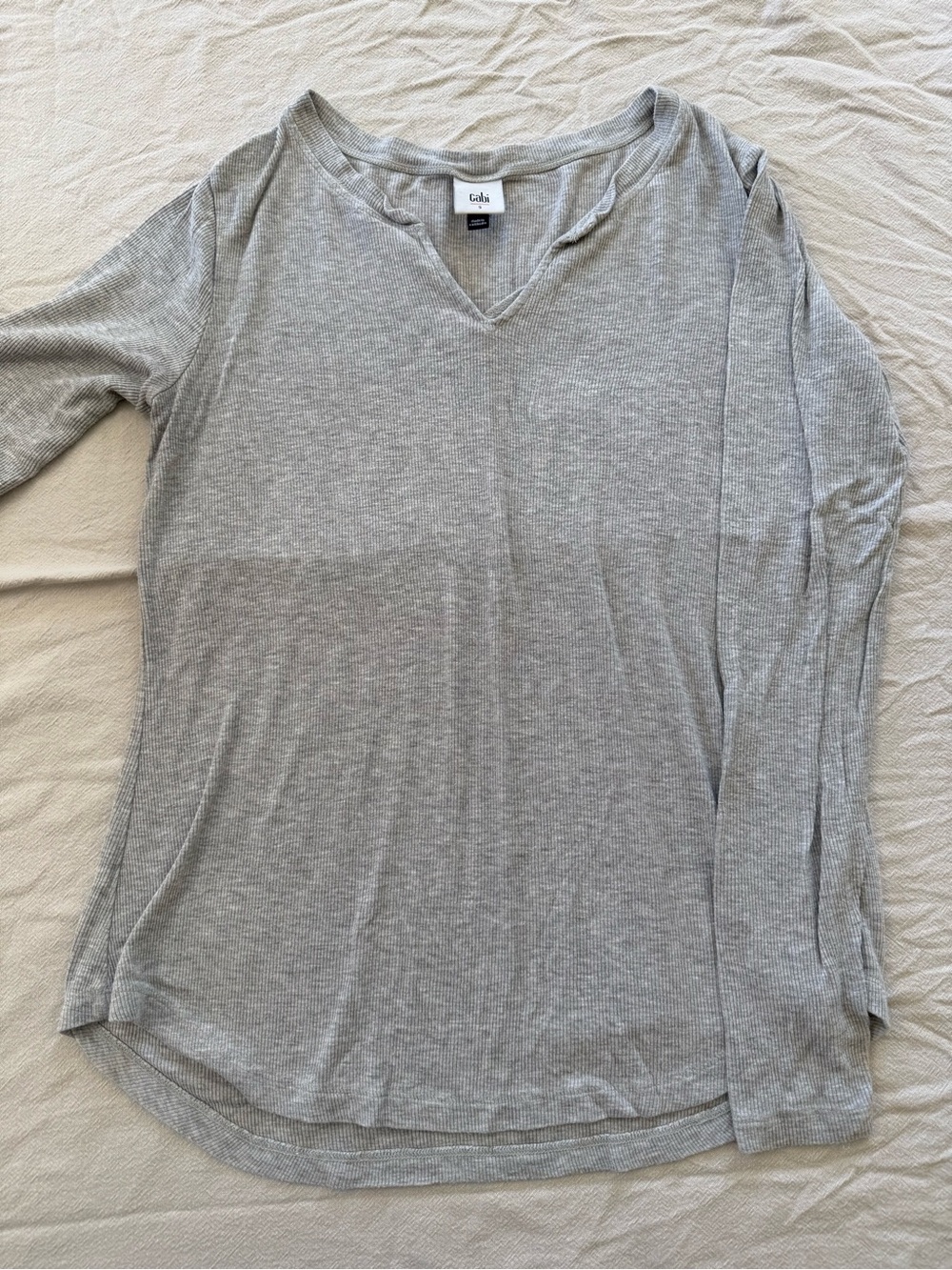Cabi Simple Tee #4196 Heather Gray Long Sleeve Rib Knit Top [S]